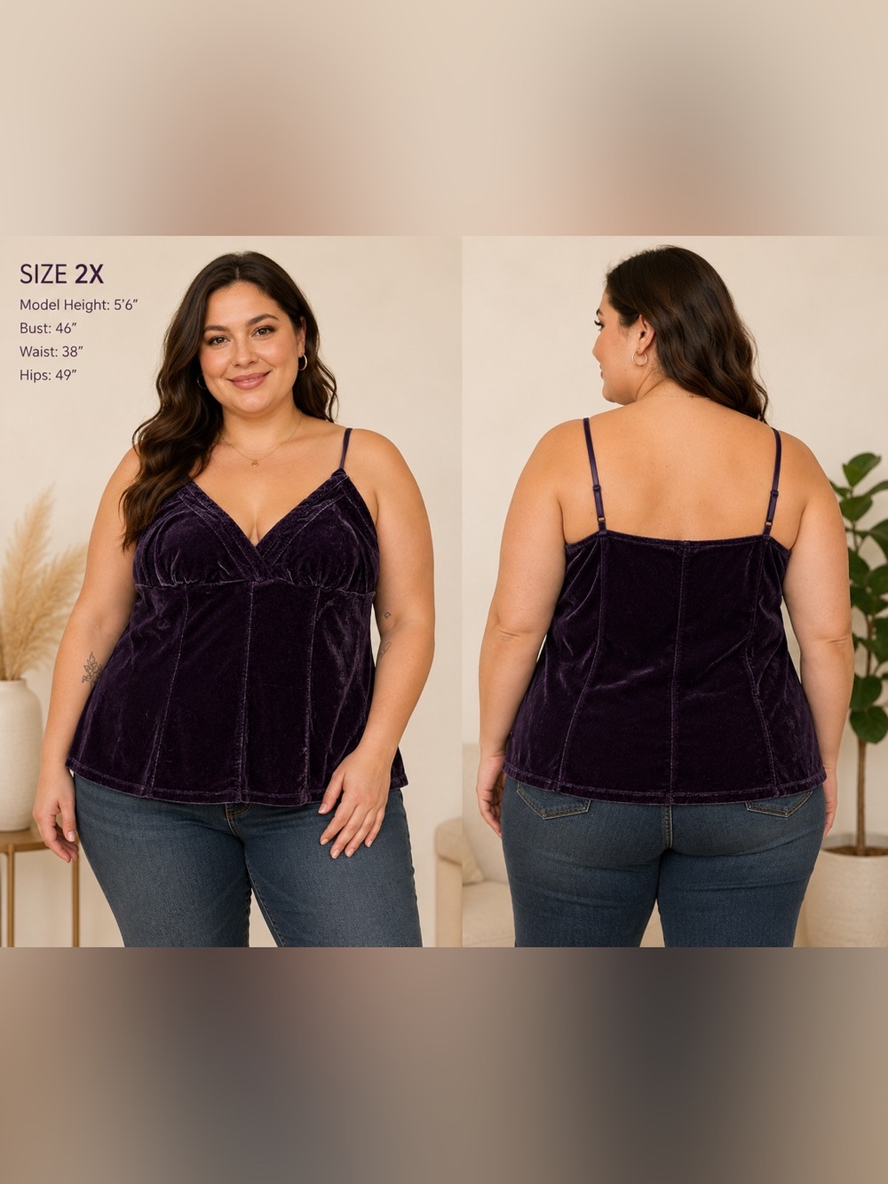 Sz 2x Stretch Velvet Renaissance Fairycore Corset Cami Top – Deep Plum Purple
